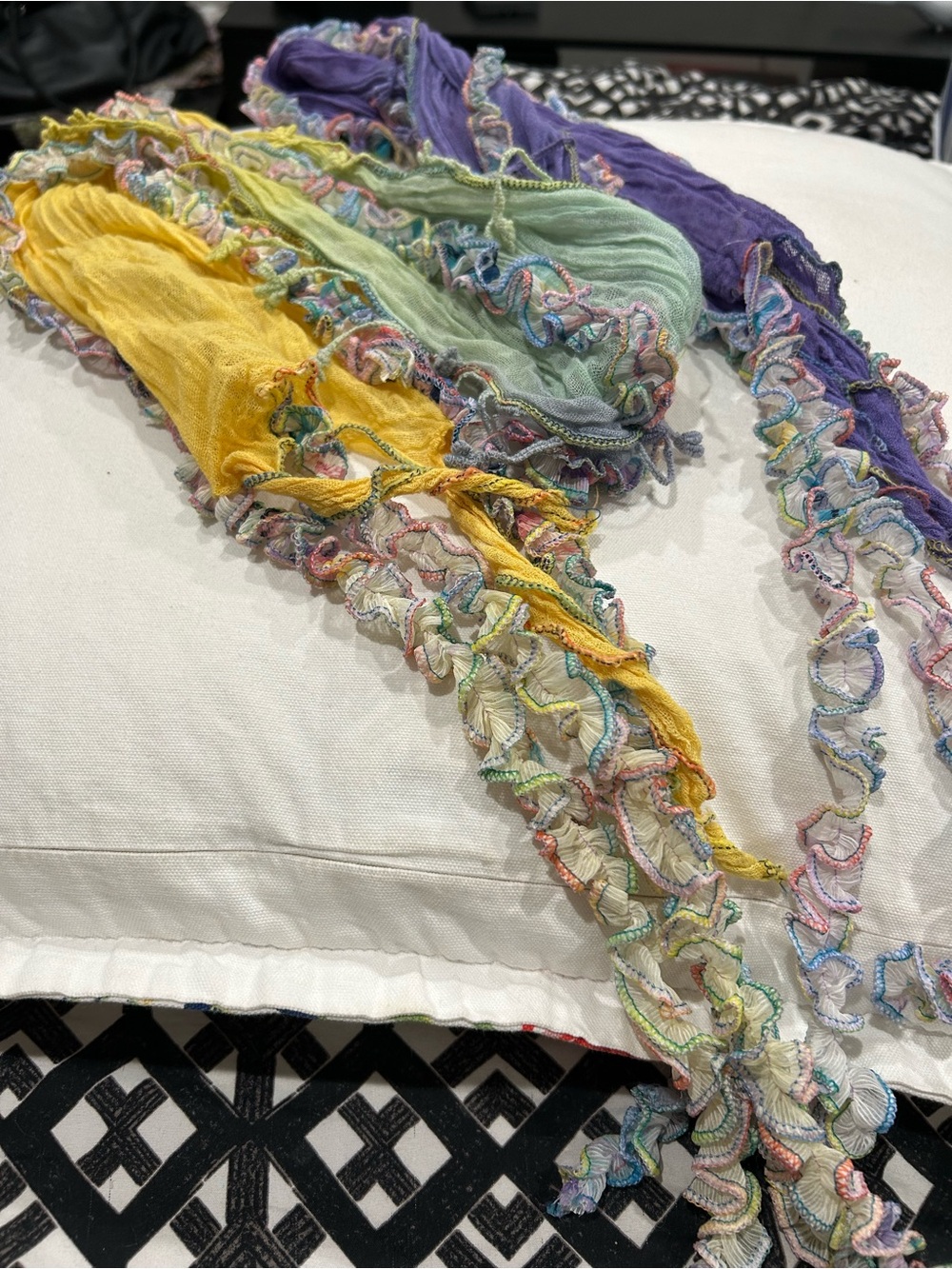 handmade Pastel Ruffled Lightweight long Scarf - Yellow, Mint & Lavender - Picture 4 of 4